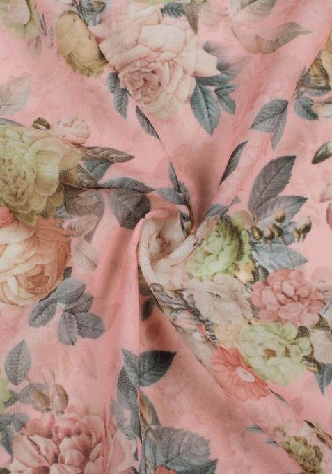 Light Pink Floral Print Georgette Lehenga Set