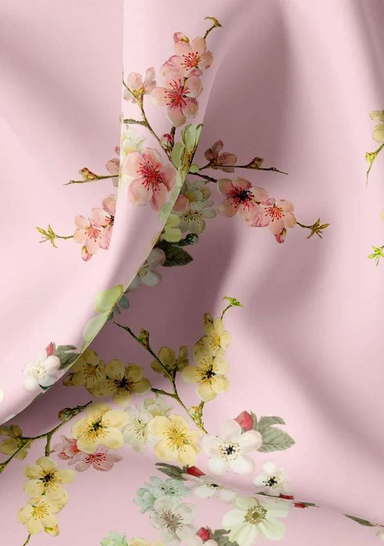 Pastel Pink Satin Floral Printed Fusion Set - Indya