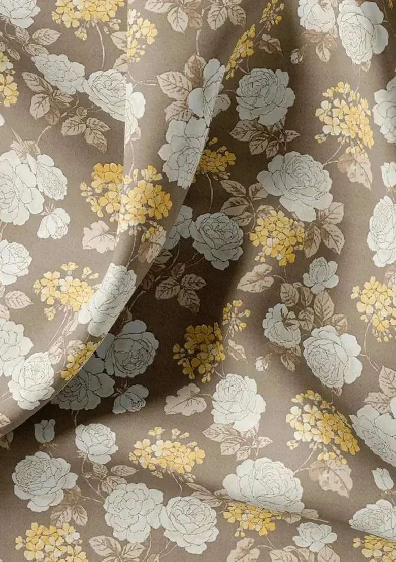 Light Brown Satin Floral Printed Fusion Set - Indya
