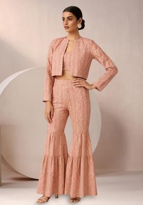 Pink Satin Floral Printed Fusion Set