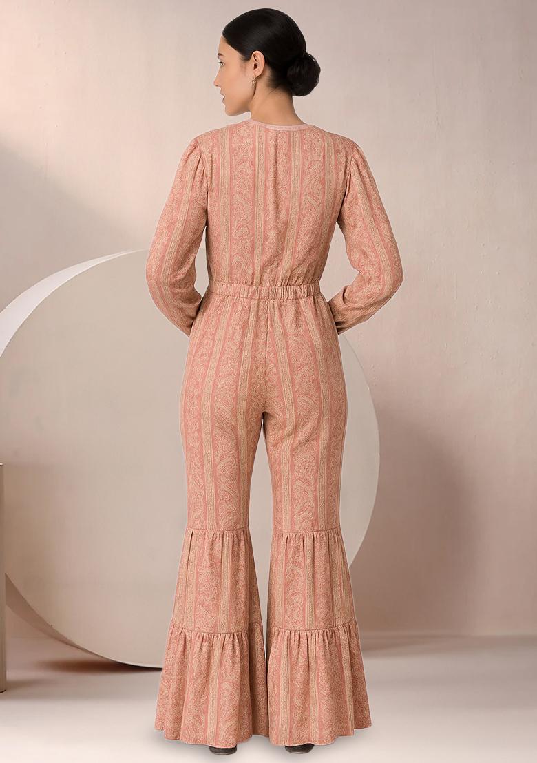 Pink Satin Floral Printed Fusion Set