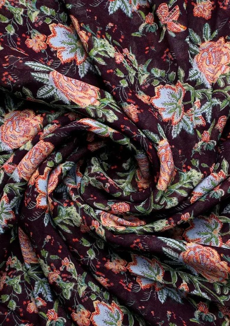 Wine Satin Floral Printed Fusion Set - Indya