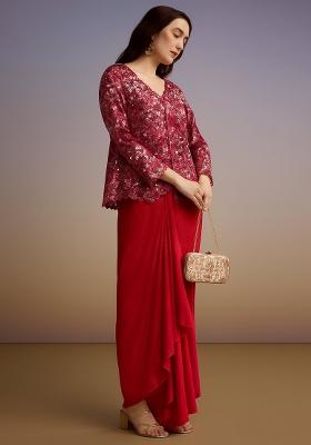 Red Sequin Net Fusion Set