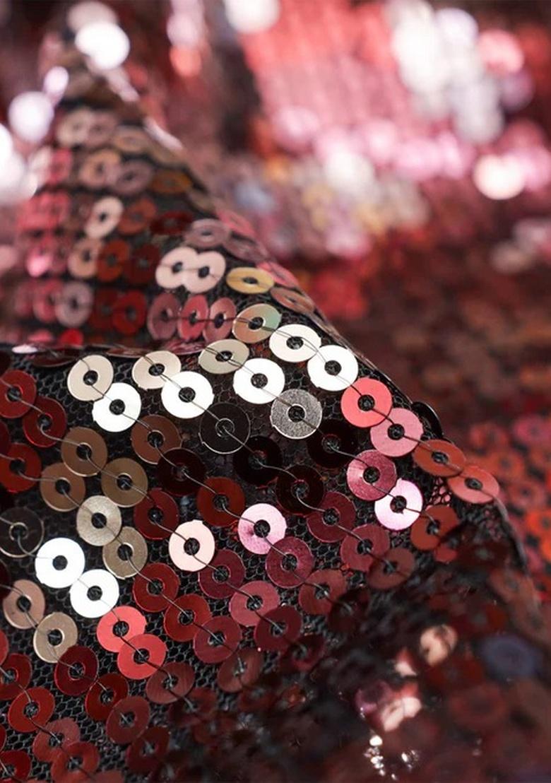 Red Sequin Net Fusion Set - Indya