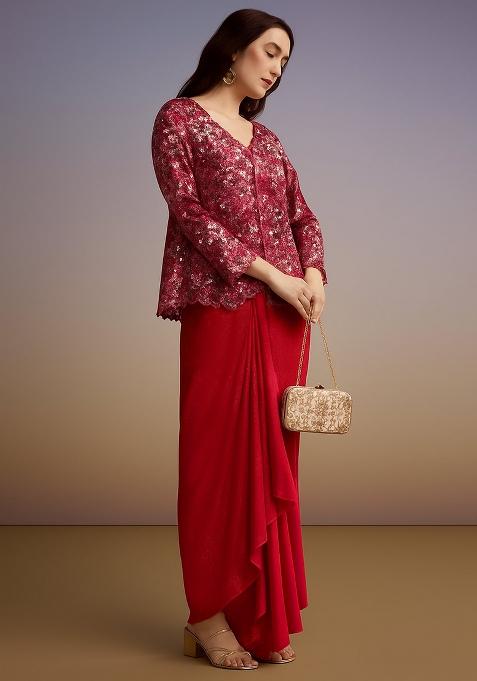 Red Sequin Net Fusion Set