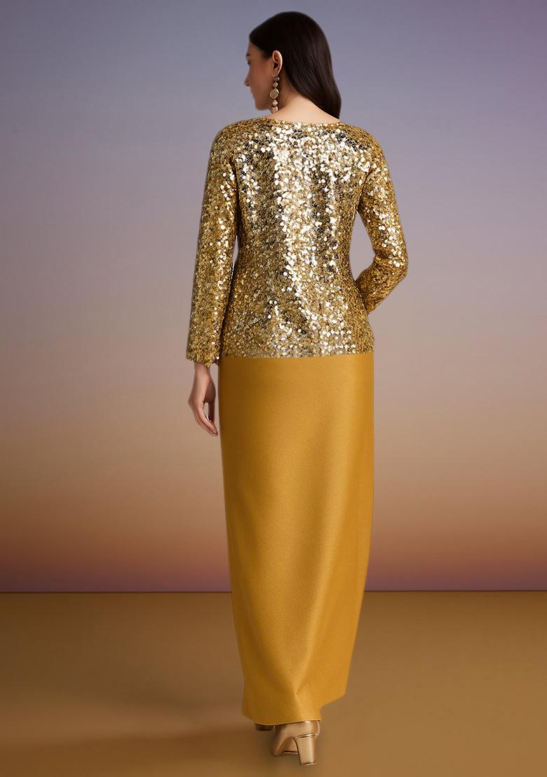 Golden Sequin Net Fusion Set - Indya