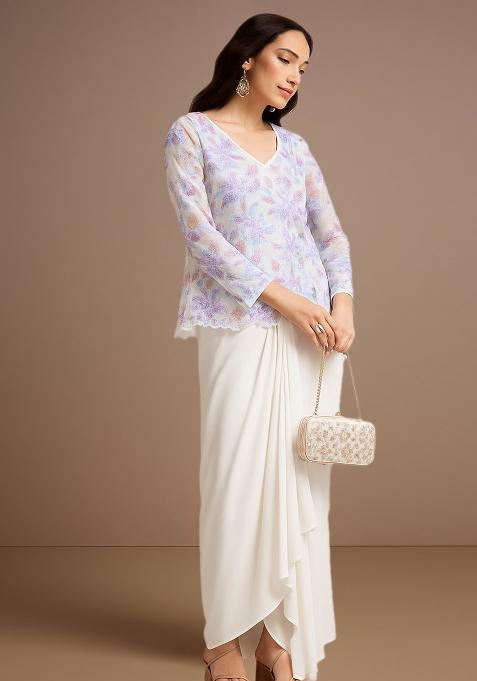 White Sequin Net Fusion Set