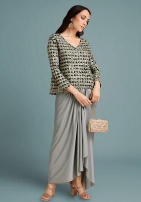 Grey Sequin Net Fusion Set