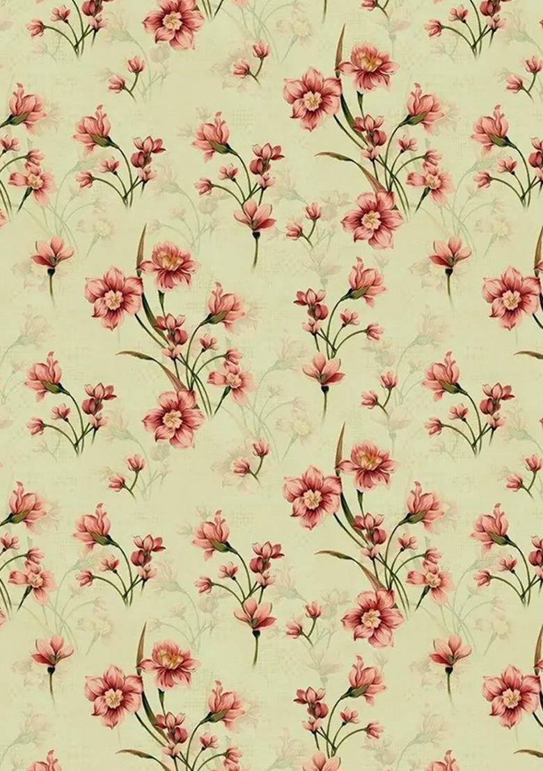 Pista Green Floral Print Satin Fusion Set - Indya