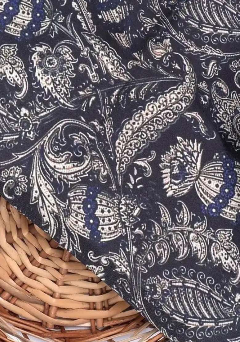 Blue Abstract Print Satin Fusion Set - Indya