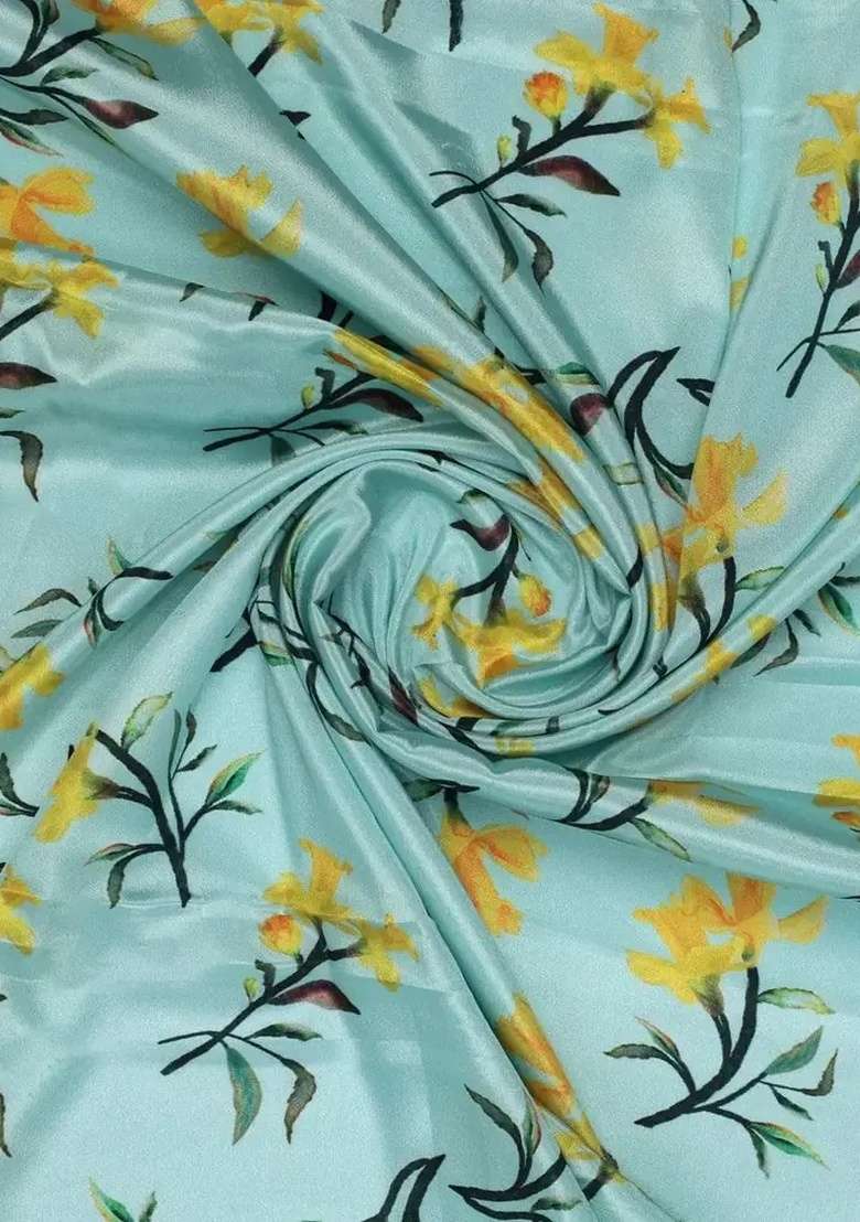 Sea Green Floral Print Satin Fusion Set - Indya