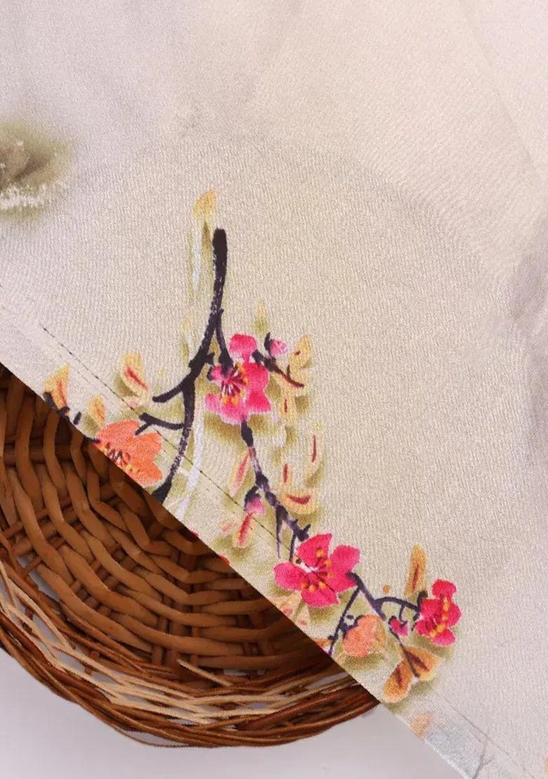 Cream Floral Print Satin Fusion Set - Indya