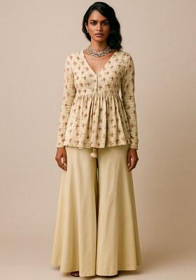 Green Floral Print Satin Fusion Set