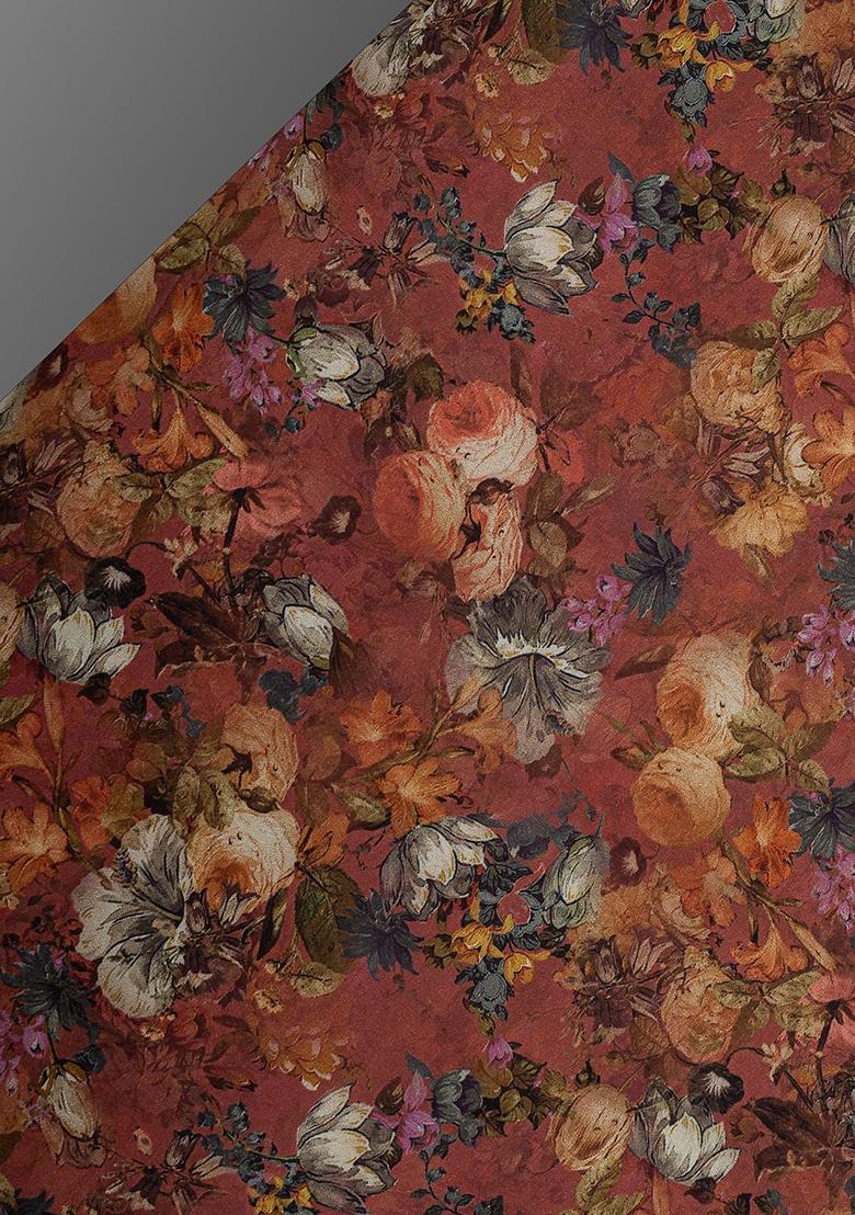 Brown Crepe Floral Printed Fusion Set - Indya