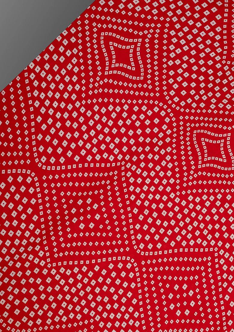 Red Crepe Bandhani Printed Fusion Set - Indya