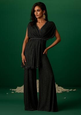 Black Sequin Georgette Fusion Set