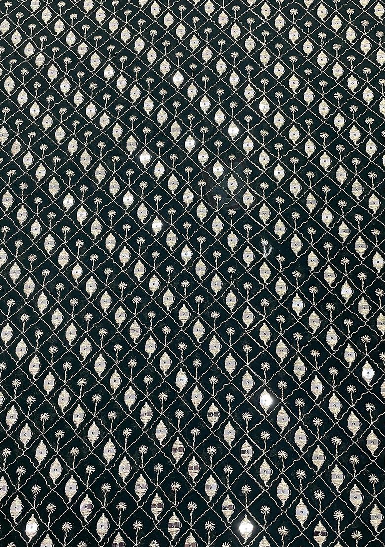 Dark Green Sequin Embroidered Georgette Fusion Set - Indya