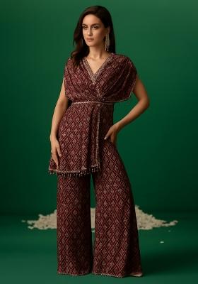 Maroon Sequin Embroidered Georgette Fusion Set