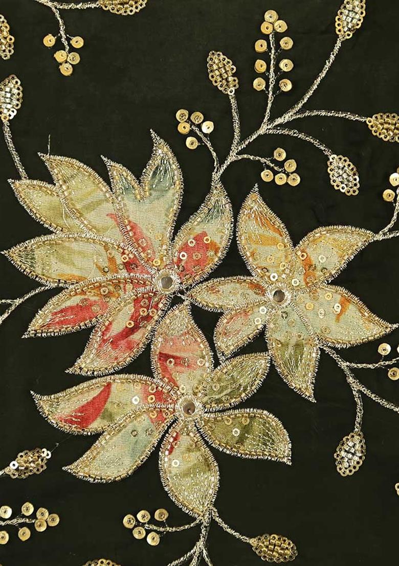 Black Embellished Blouse Georgette Pre Draped Saree Set - Indya