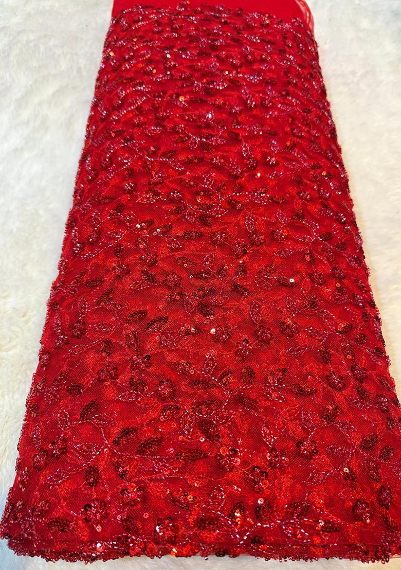 Red Embellished Blouse Georgette Pre Draped Saree Set