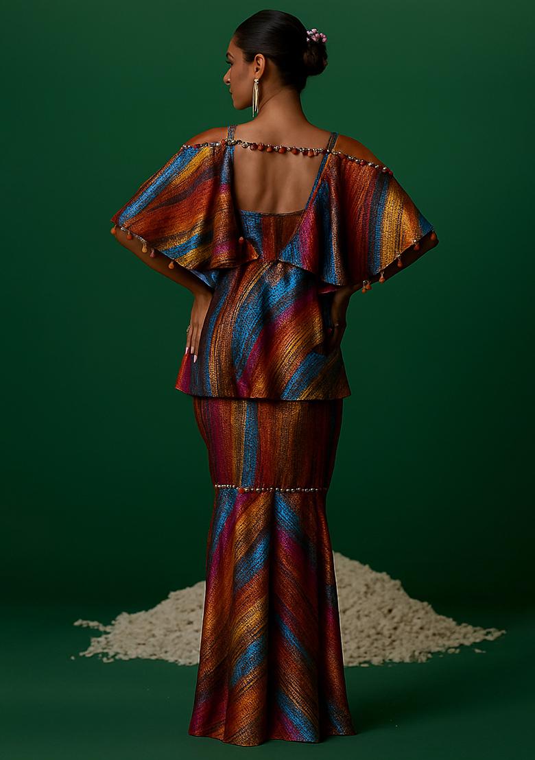 Multicolor Organza Jacquard Fusion Set - Indya