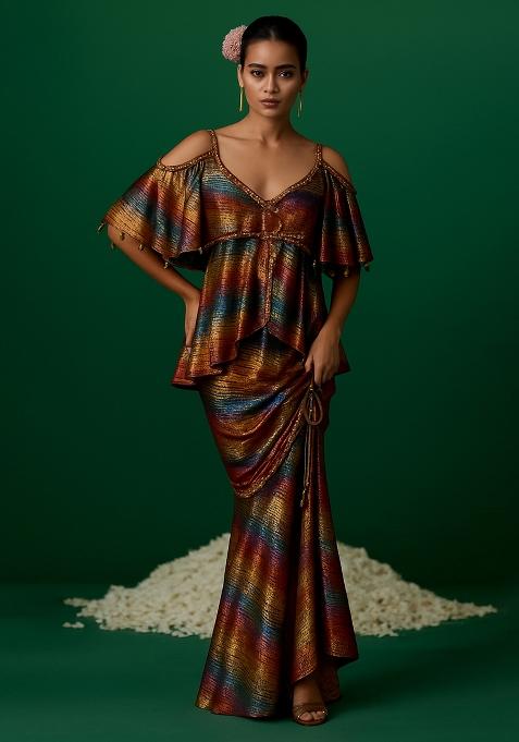 Multicolor Organza Jacquard Fusion Set