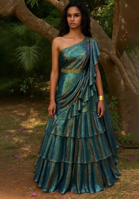 Shaded Satin Textured One Shoulder Gown