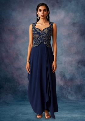 Blue Embroidered Georgette Fusion Set