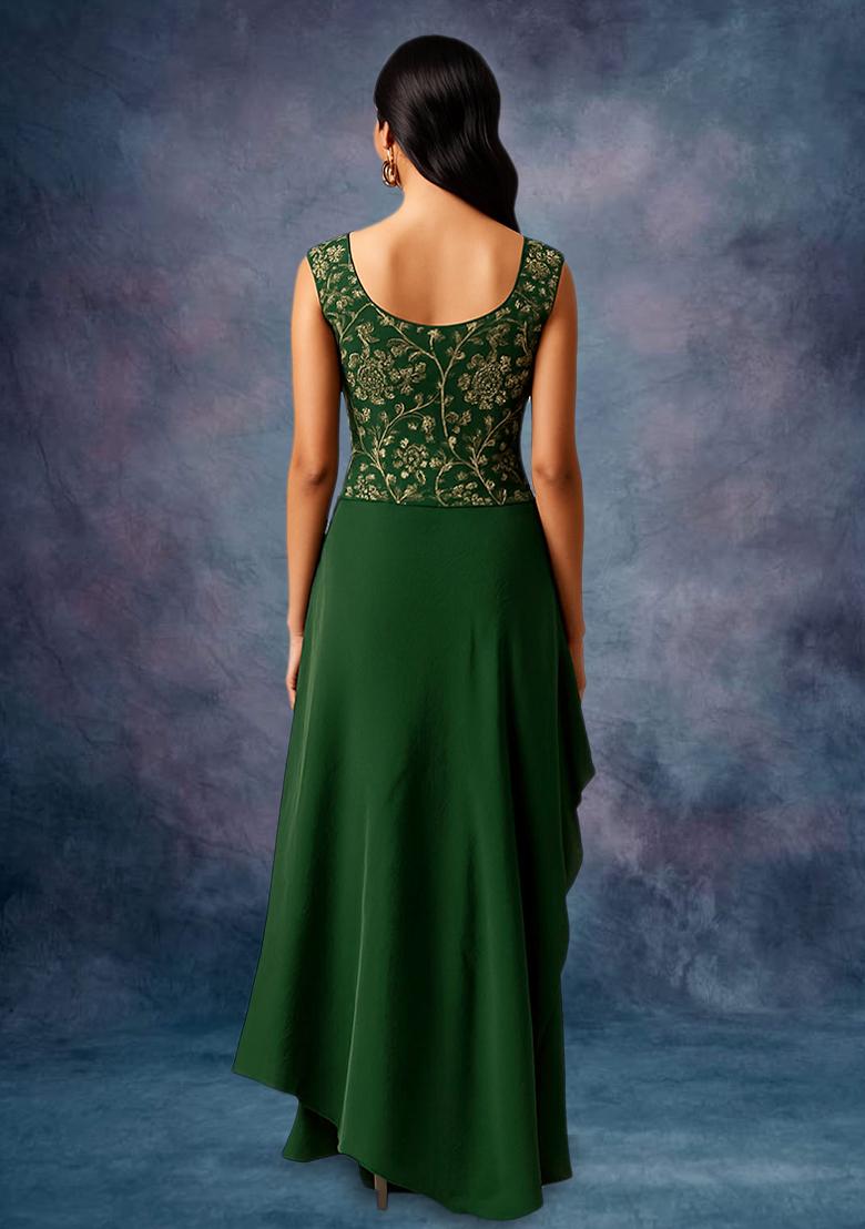 Green Embroidered Georgette Fusion Set - Indya