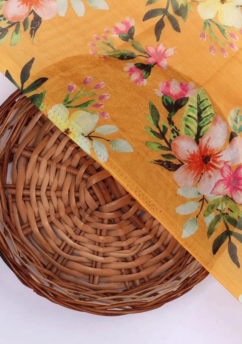 Yellow Organza Floral Printed Fusion Set - Indya