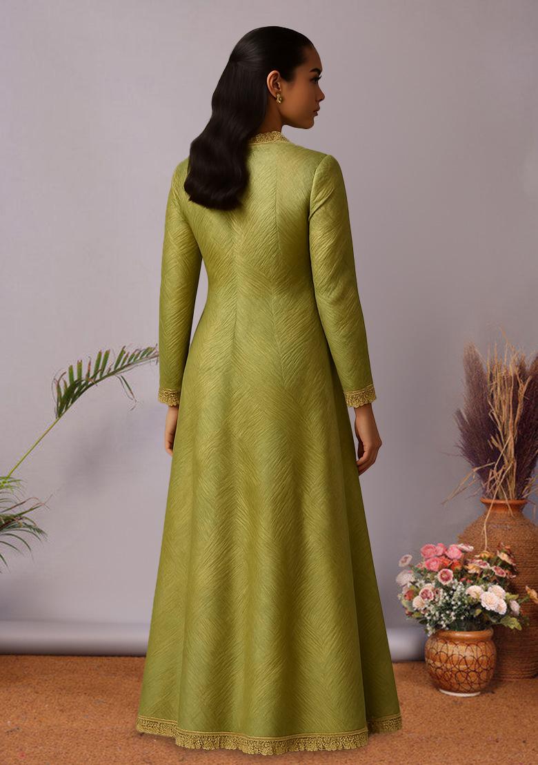 Green Organza Textured Fusion Set - Indya