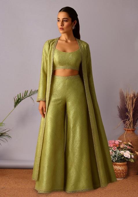Green Organza Textured Fusion Set