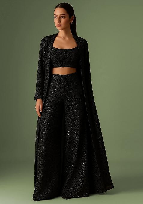 Black Georgette Sequin Fusion Set