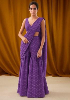 Purple Georgette Bandhani Printed Fusion Set