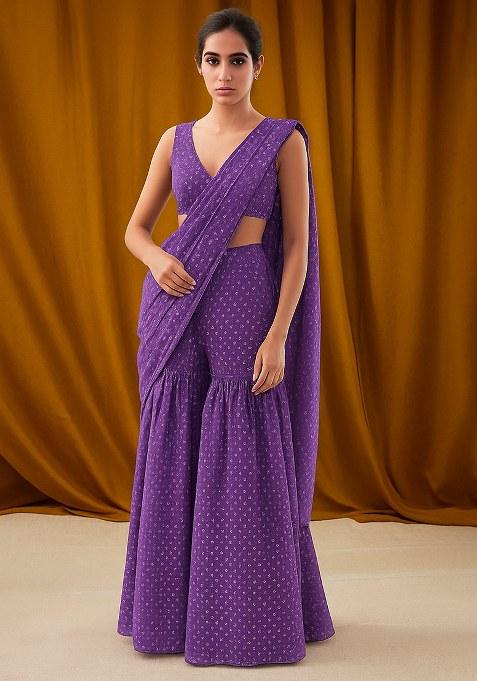 Purple Georgette Bandhani Printed Fusion Set