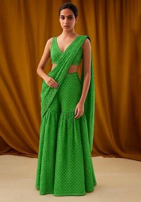 Green Georgette Bandhani Printed Fusion Set