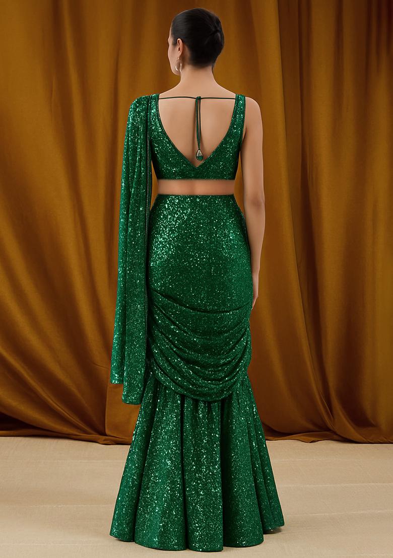 Green Georgette Sequin Fusion Set - Indya