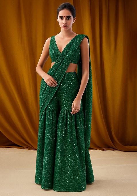 Green Georgette Sequin Fusion Set