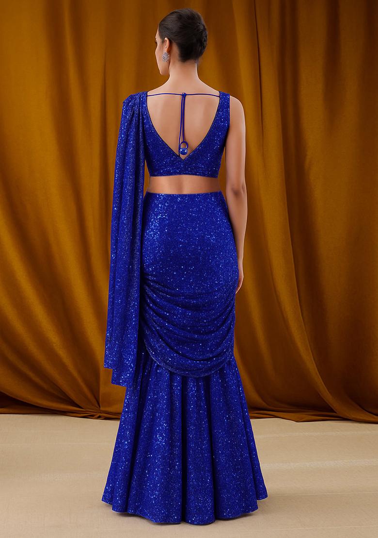 Blue Georgette Sequin Fusion Set - Indya