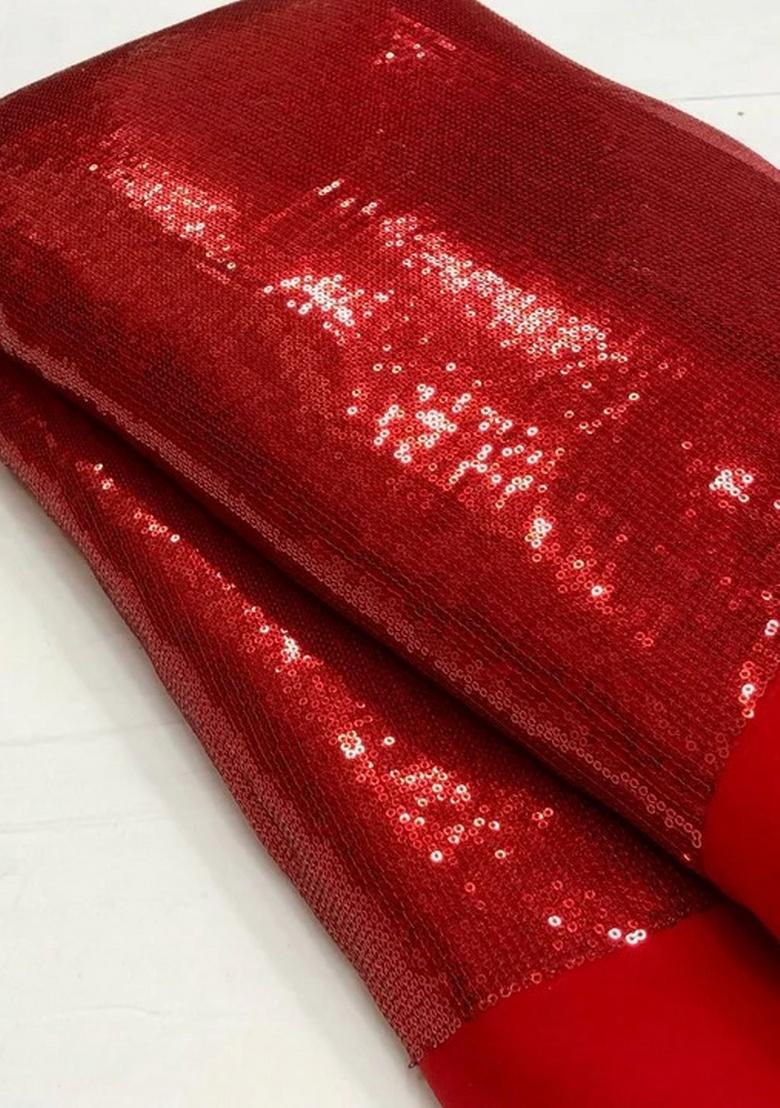 Red Georgette Sequin Fusion Set - Indya