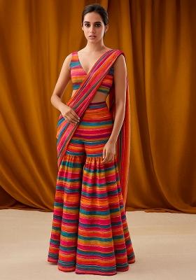 Multicolor Georgette Sequin Embroidered Fusion Set