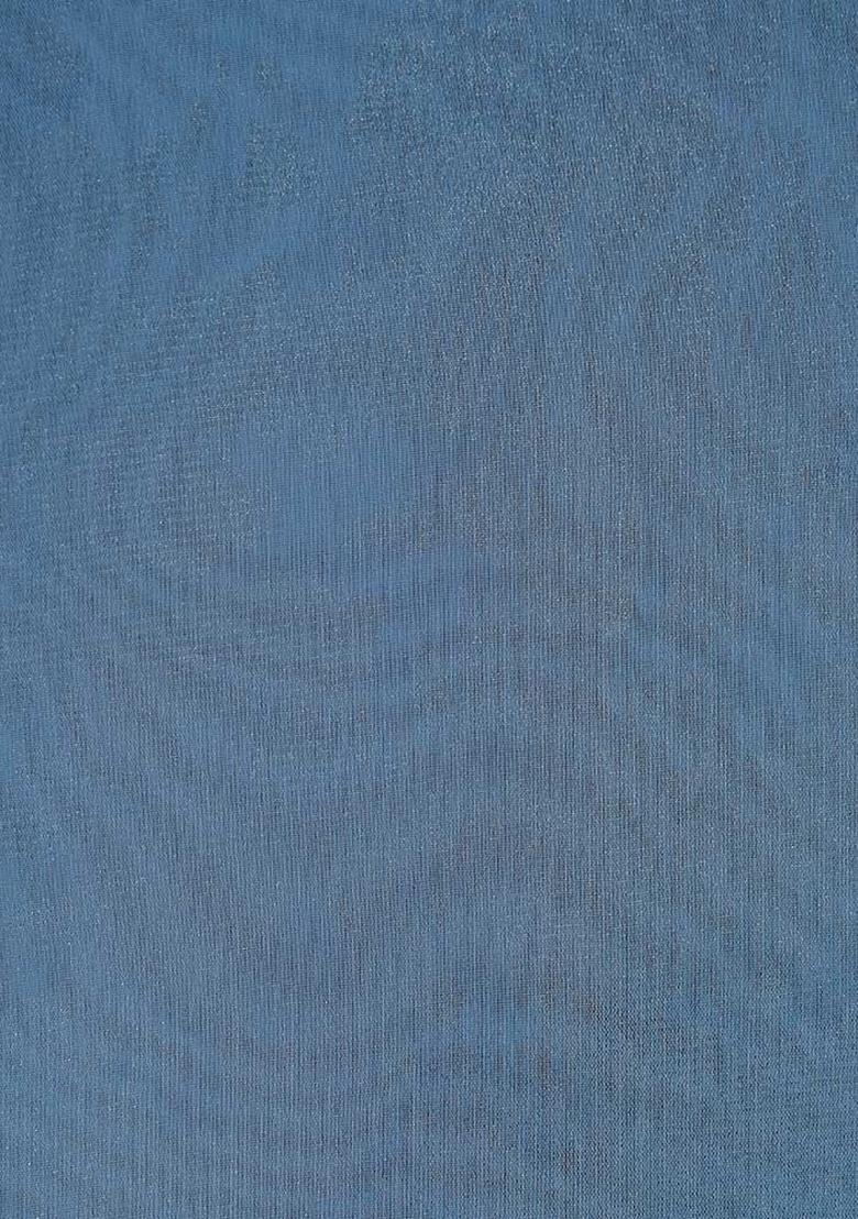 Sky Blue Chiffon Pre Draped Saree Set - Indya