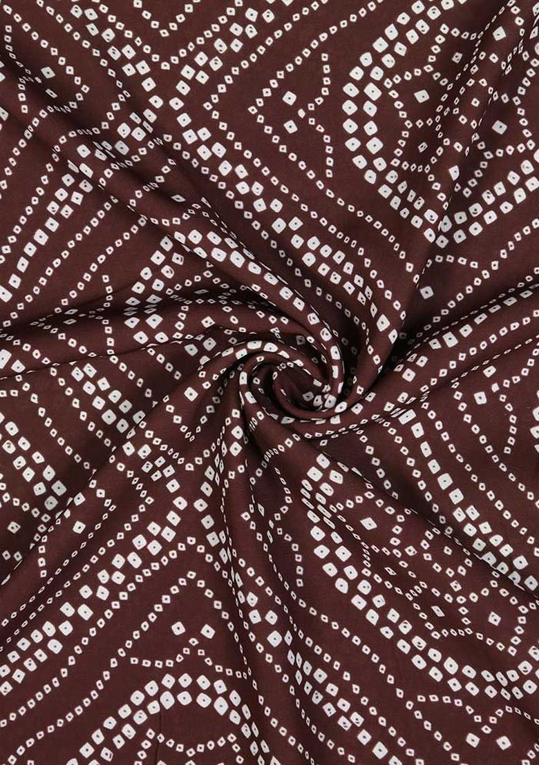 Brown Georgette Bandhani Printed Pre Draped Saree Set