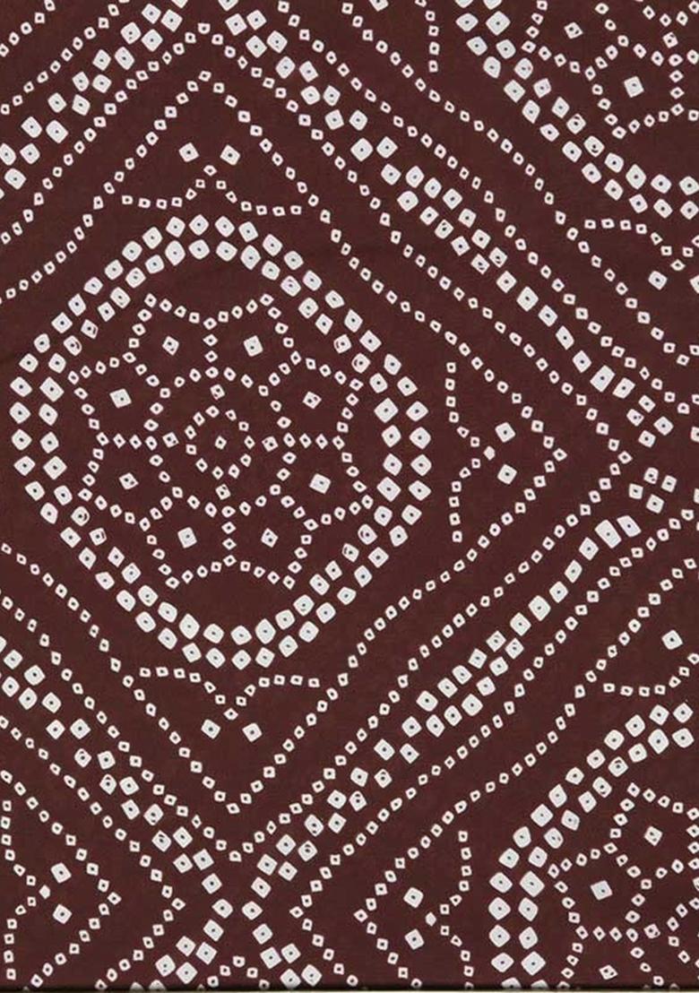 Brown Georgette Bandhani Printed Pre Draped Saree Set