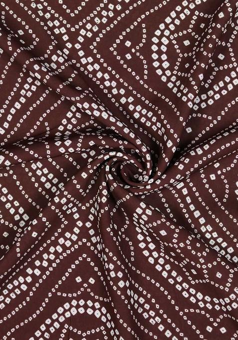 Brown Georgette Bandhani Printed Pre Draped Saree Set