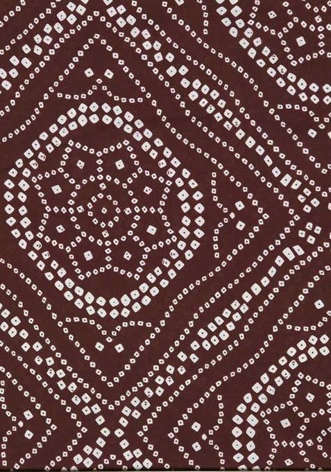 Brown Georgette Bandhani Printed Pre Draped Saree Set