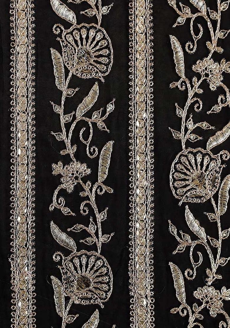 Black Georgette Embroidered Blouse Fusion Set - Indya