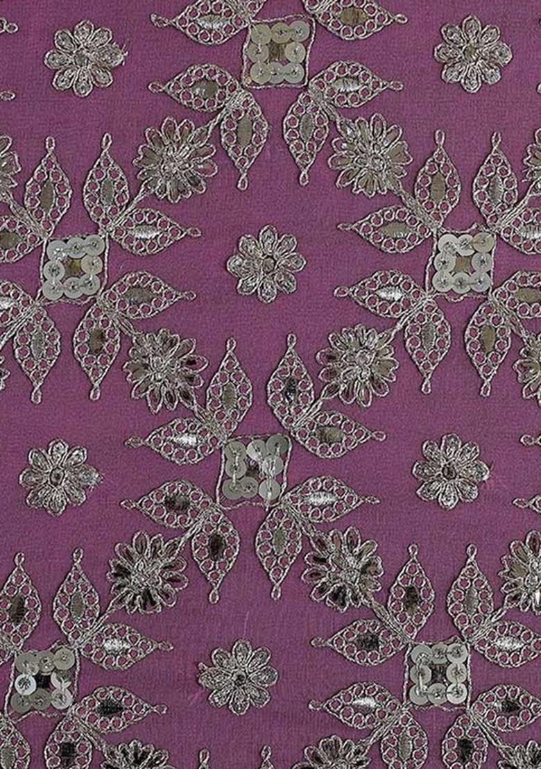 Purple Georgette Embroidered Blouse Fusion Set - Indya