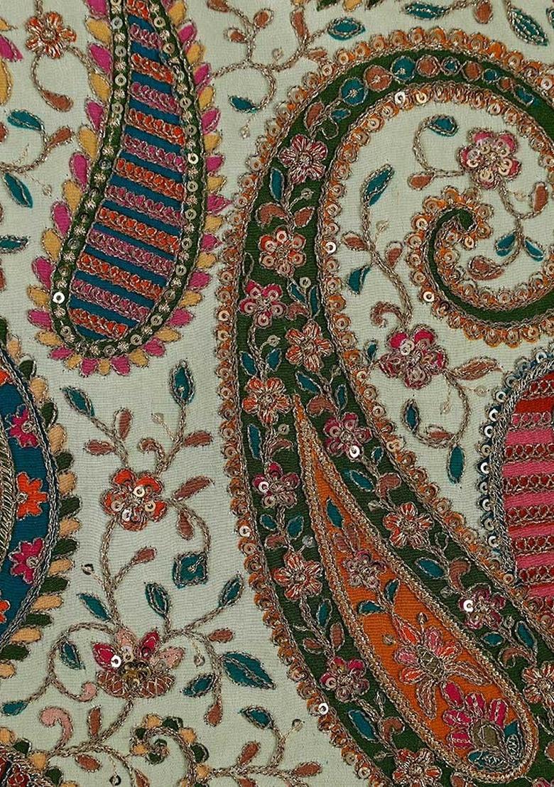 Off White Georgette Embroidered Blouse Fusion Set - Indya