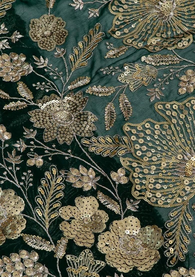 Green Georgette Sequin Embroidered Blouse Fusion Set - Indya